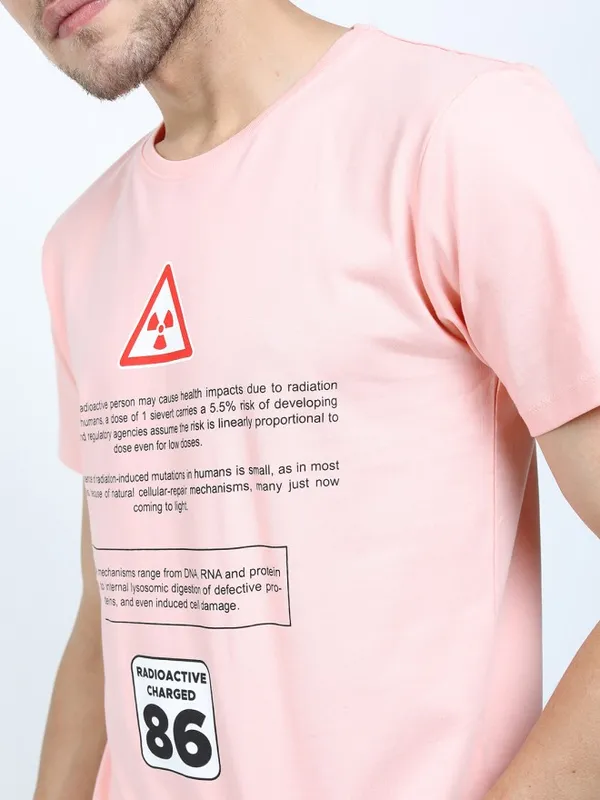 Highlander Men Pink Printed Round Neck Slim Fit T-Shirt