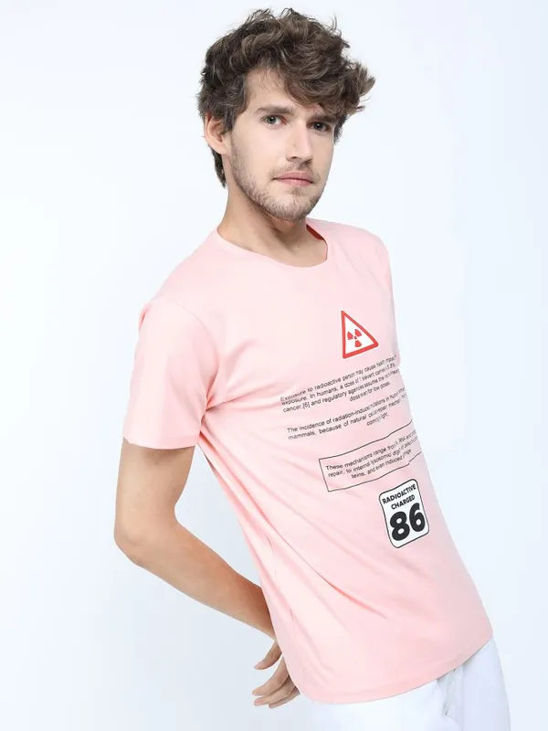 Highlander Men Pink Printed Round Neck Slim Fit T-Shirt