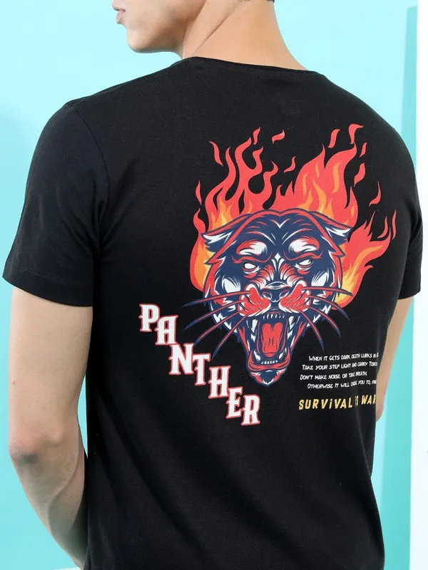 Highlander Men Black Printed Round Neck Slim Fit T-Shirt