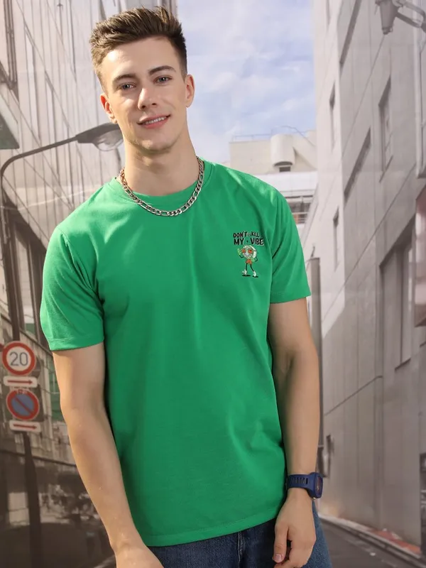 Highlander Men Green Printed Round Neck Relaxed Fit T-Shirt