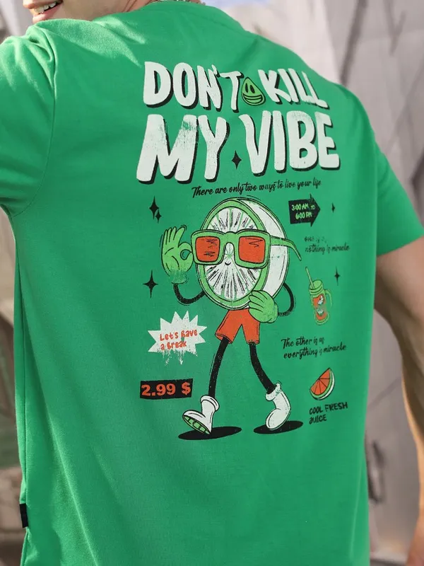 Highlander Men Green Printed Round Neck Relaxed Fit T-Shirt