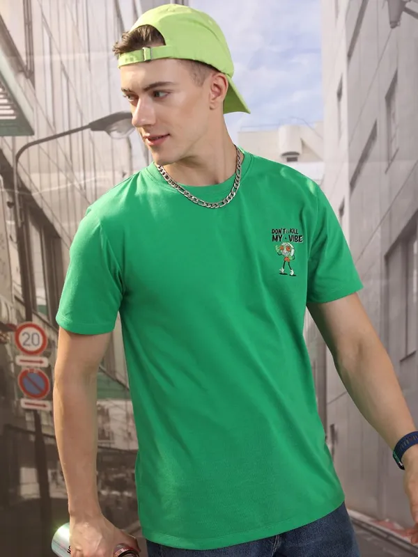 Highlander Men Green Printed Round Neck Relaxed Fit T-Shirt