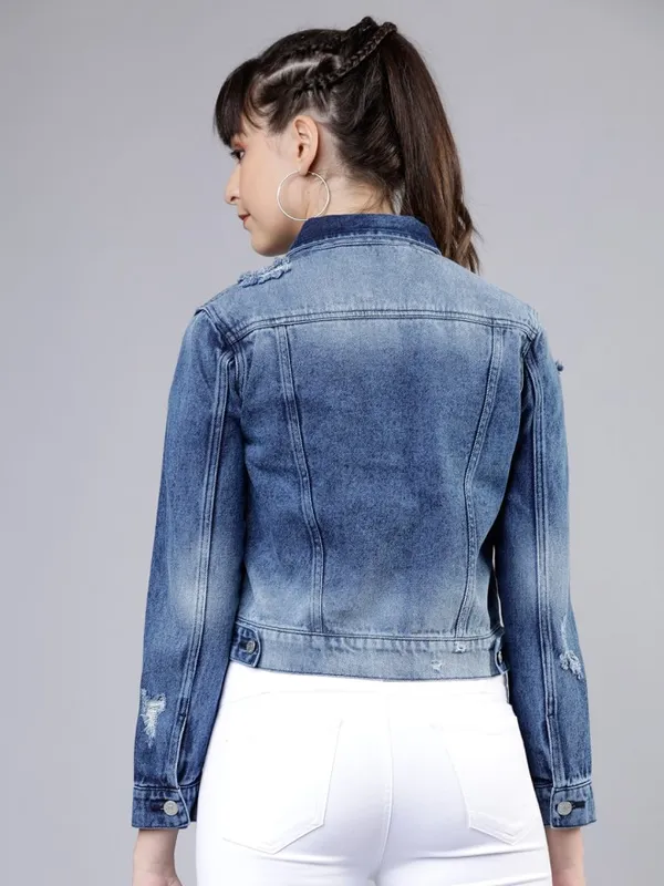 Tokyo Talkies Women Blue Open Front Jacket