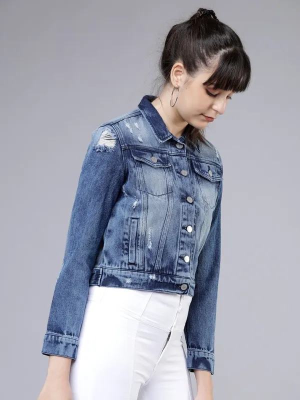 Tokyo Talkies Women Blue Open Front Jacket