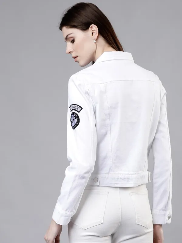 Tokyo Talkies Women White Denim Jacket