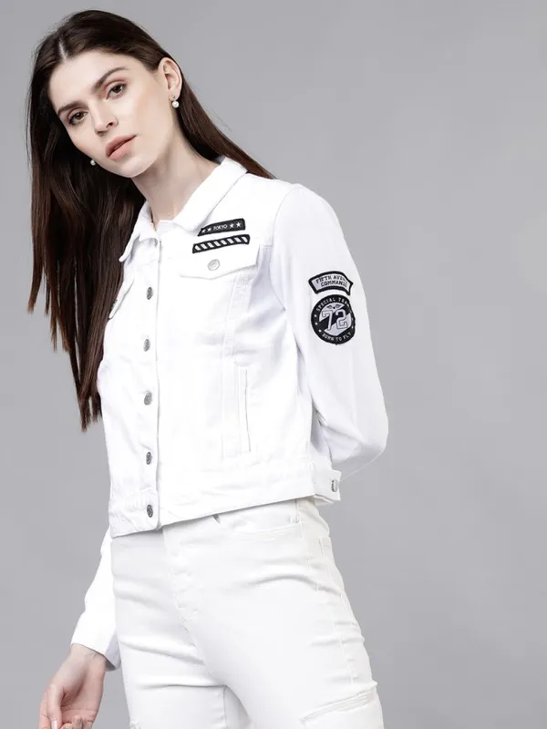 Tokyo Talkies Women White Denim Jacket