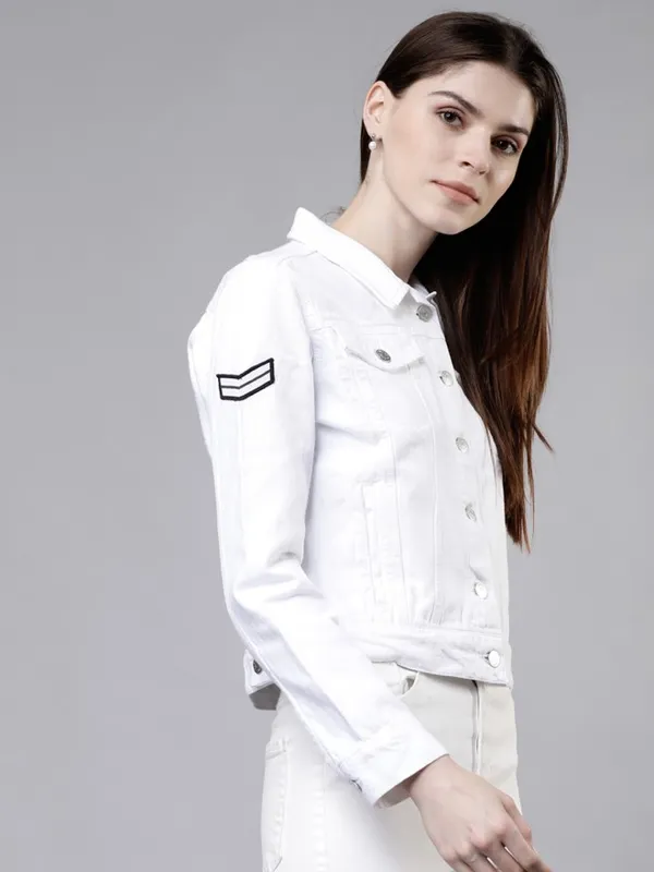 Tokyo Talkies Women White Denim Jacket