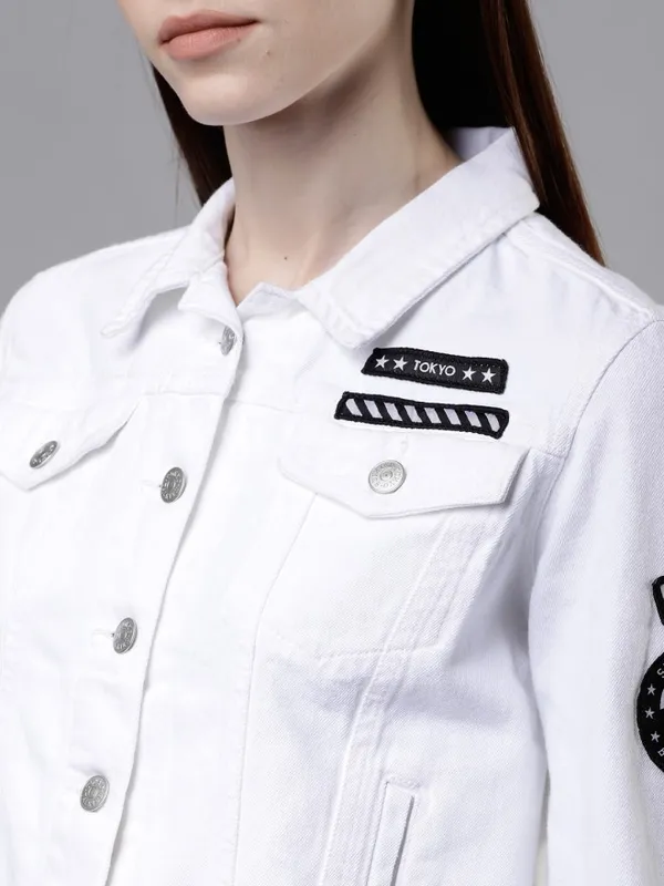 Tokyo Talkies Women White Denim Jacket