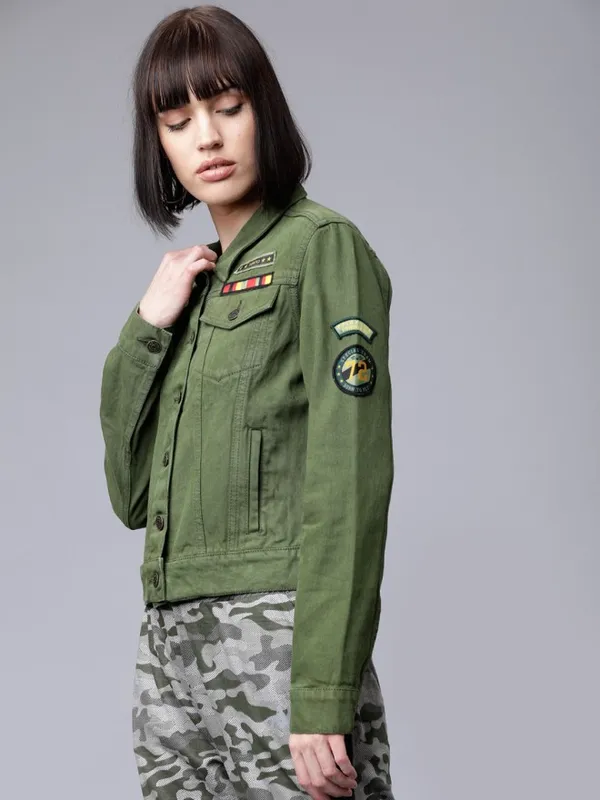 Tokyo Talkies Women Olive Denim Jacket