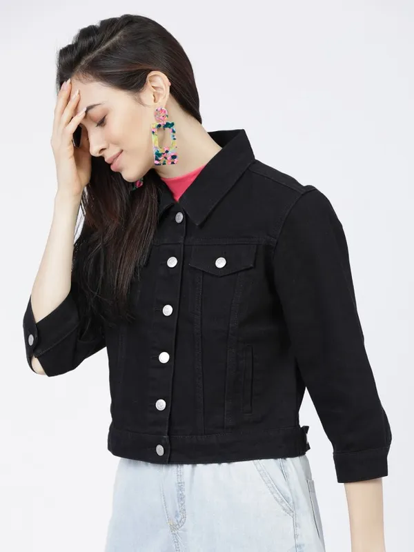 Tokyo Talkies Women Black Denim Jacket