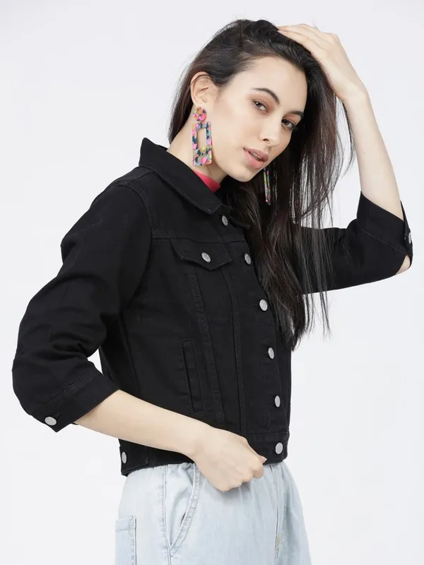 Tokyo Talkies Women Black Denim Jacket
