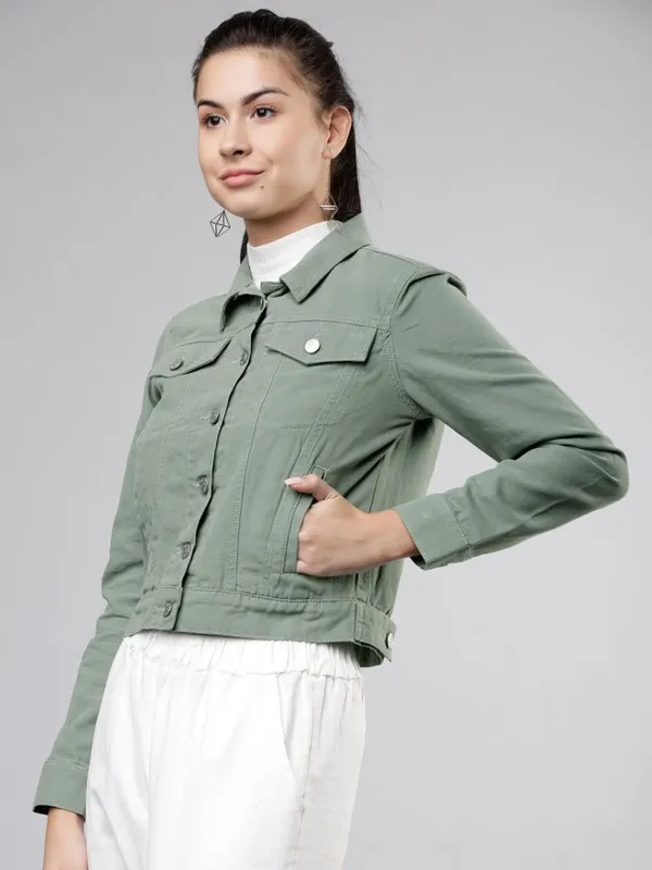 Tokyo Talkies Women Olive Open Front Jacket