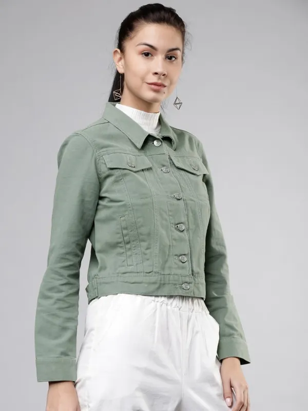 Tokyo Talkies Women Olive Open Front Jacket