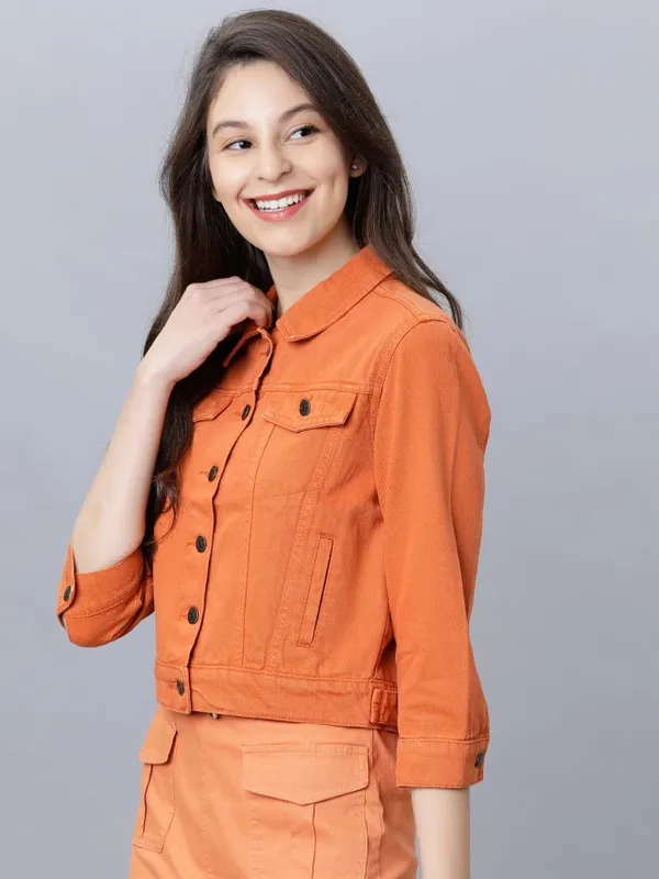 Tokyo Talkies Women Rust Denim Jacket