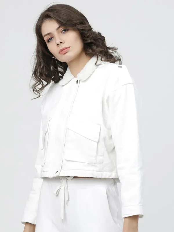 Tokyo Talkies Women White Denim Jacket