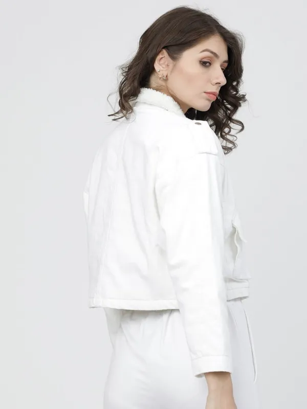 Tokyo Talkies Women White Denim Jacket