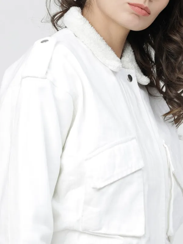 Tokyo Talkies Women White Denim Jacket