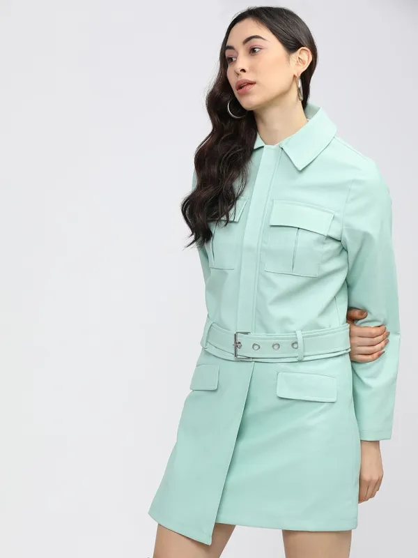 Tokyo Talkies Women Green Open Front Jacket