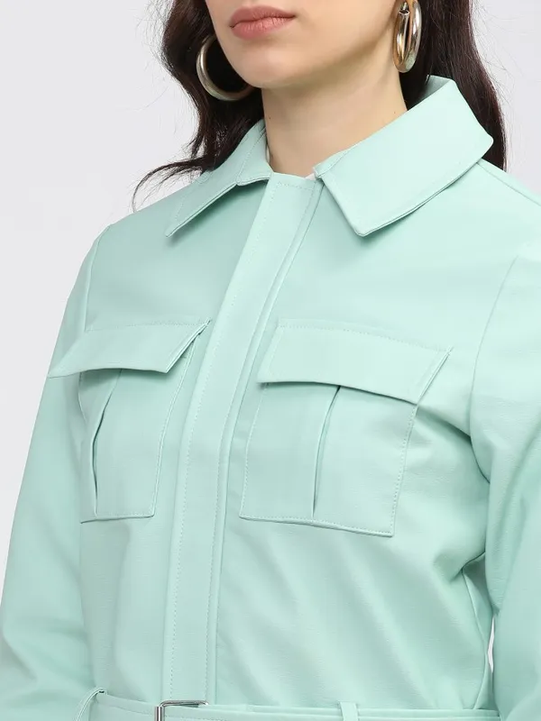 Tokyo Talkies Women Green Open Front Jacket