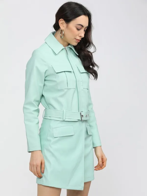 Tokyo Talkies Women Green Open Front Jacket