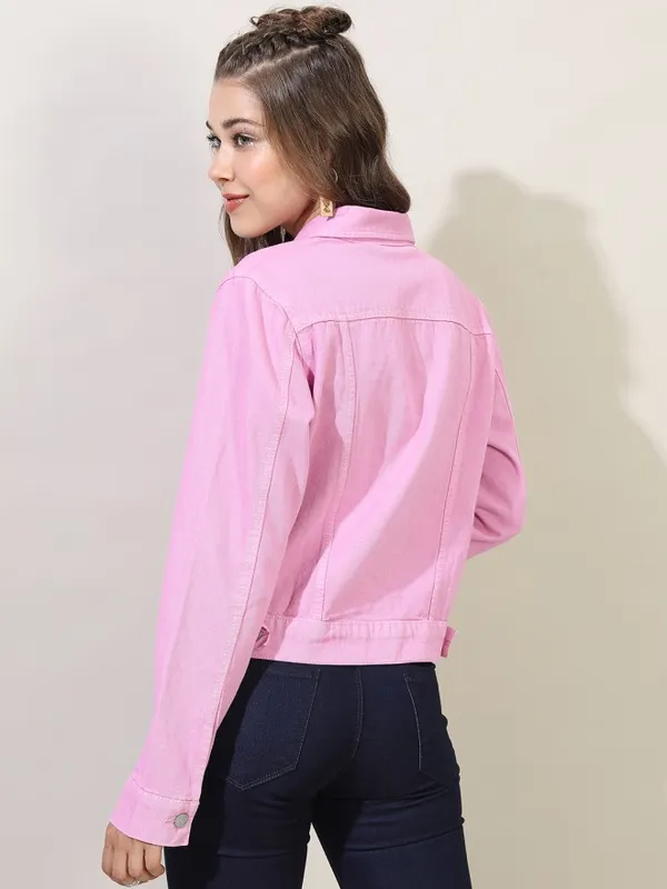 Tokyo Talkies Women Pink Denim Jacket