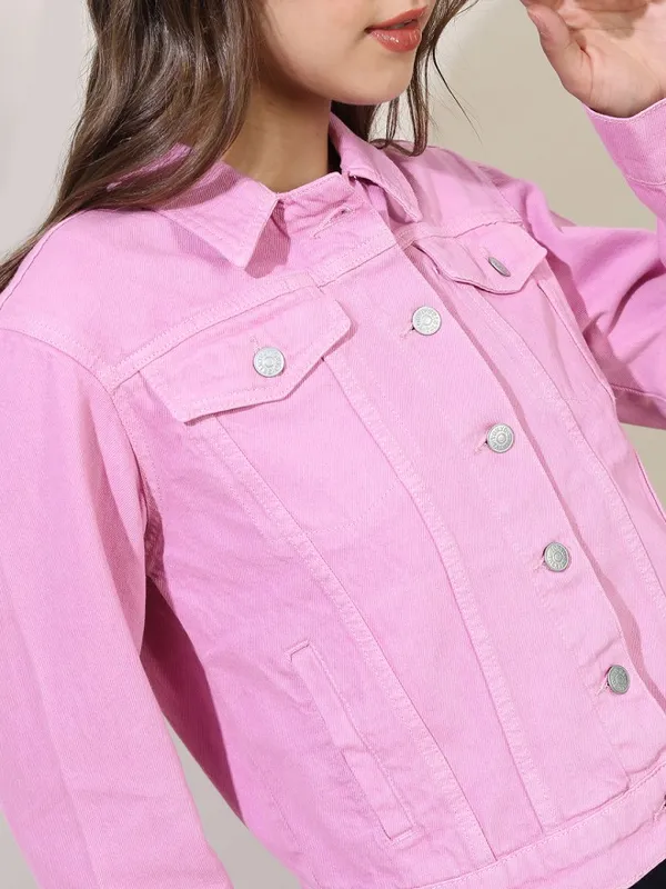 Tokyo Talkies Women Pink Denim Jacket