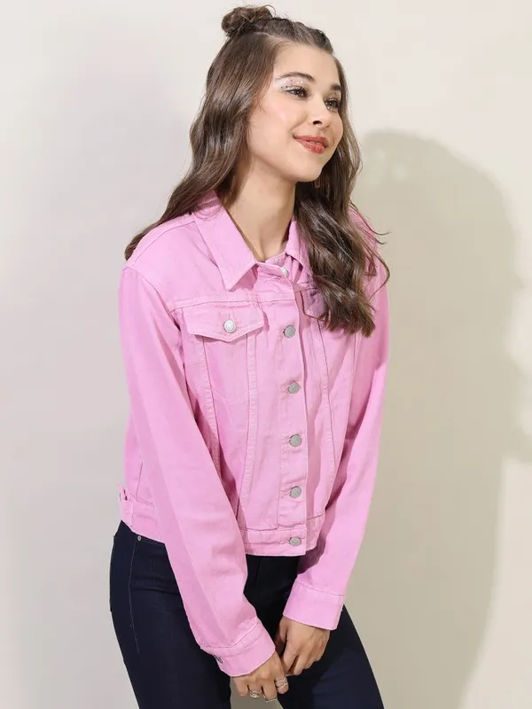 Tokyo Talkies Women Pink Denim Jacket