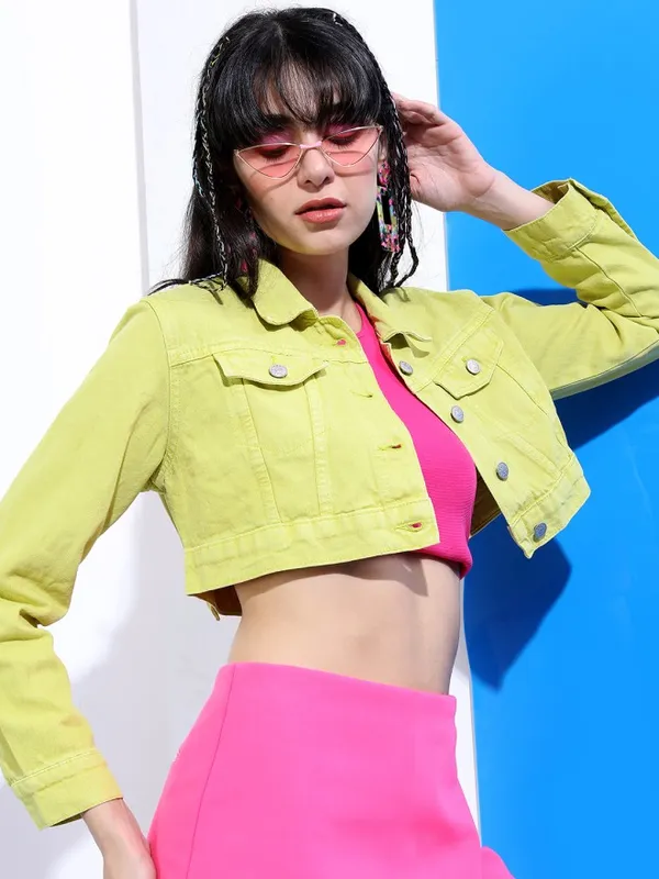 Tokyo Talkies Women Green Denim Jacket