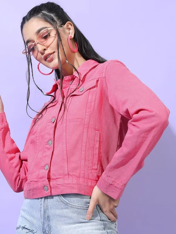 Tokyo Talkies Women Pink Denim Jacket