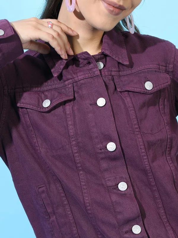 Tokyo Talkies Women Purple Denim Jacket