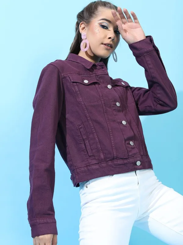Tokyo Talkies Women Purple Denim Jacket