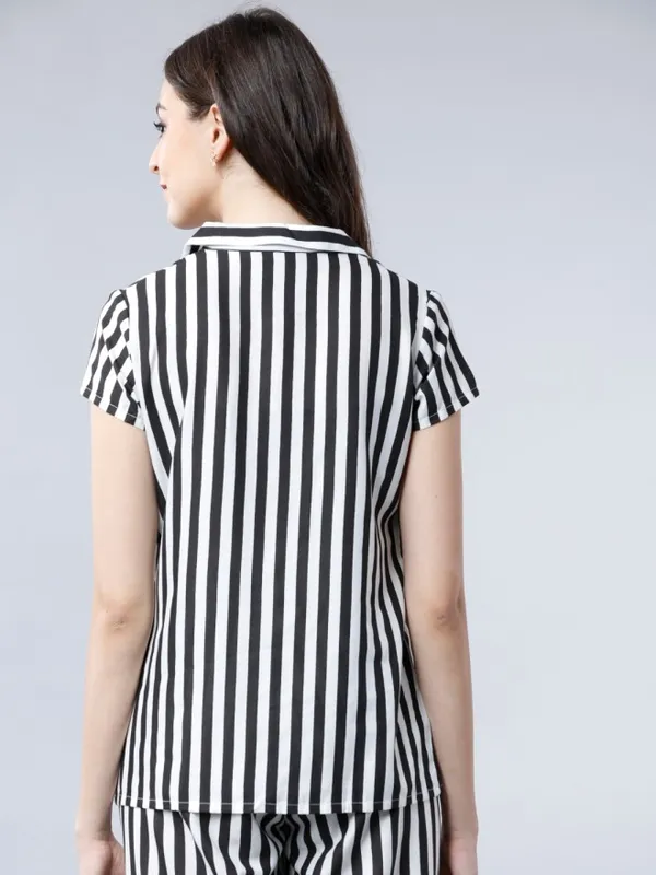 Tokyo Talkies Women Black Striped Casual Shirt