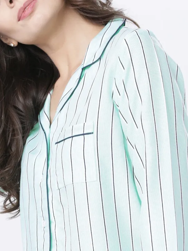 Tokyo Talkies Women Green Striped Regular Fit Casual Shirt