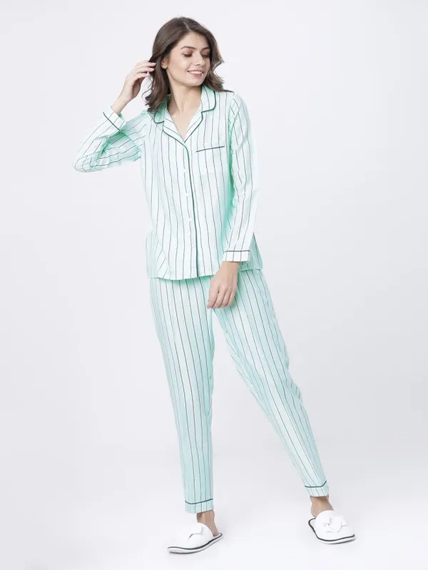 Tokyo Talkies Women Green Striped Regular Fit Casual Shirt