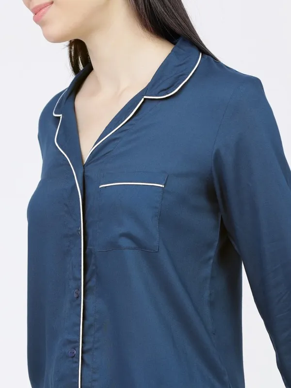 Tokyo Talkies Women Teal Solid Casual Shirt