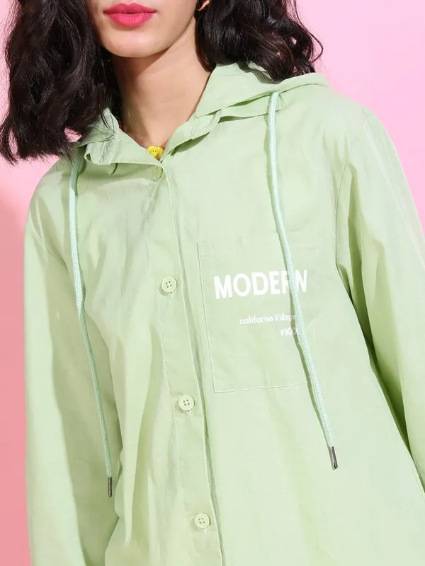 Tokyo Talkies Women Green Printed Regular Fit Casual Shirt