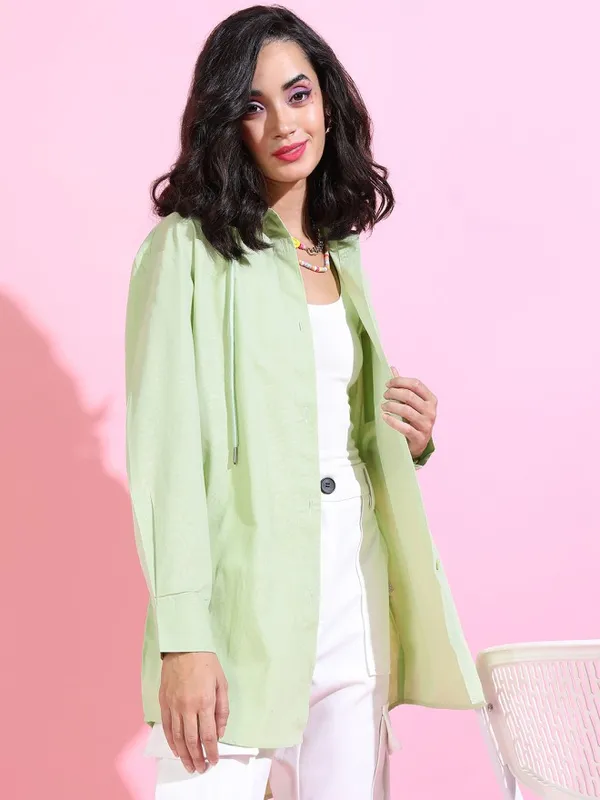 Tokyo Talkies Women Green Printed Regular Fit Casual Shirt