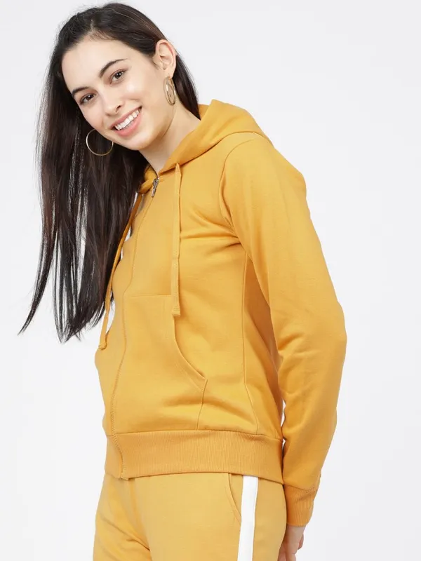 Tokyo Talkies Women Mustard Hooded Sweatshirt