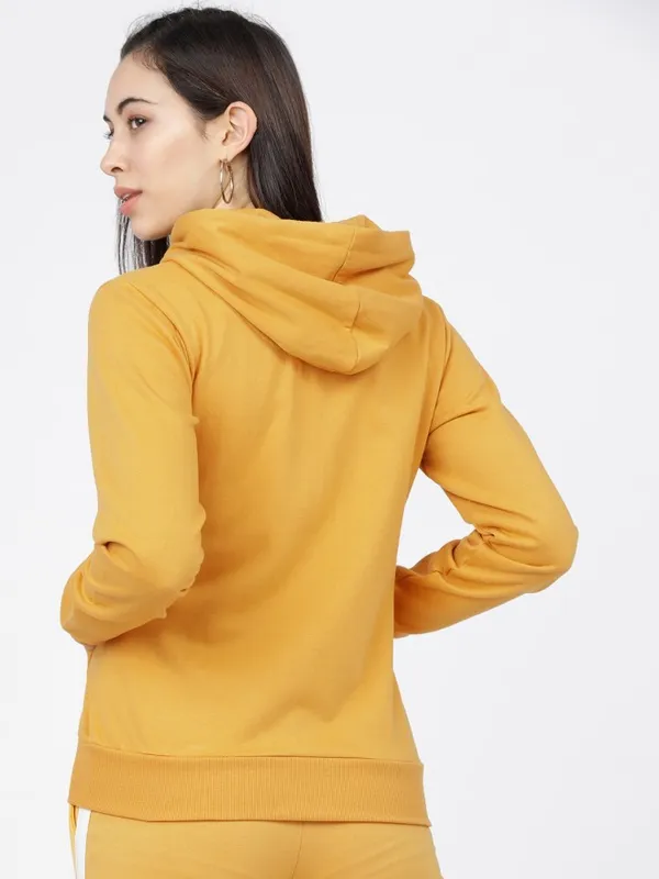 Tokyo Talkies Women Mustard Hooded Sweatshirt