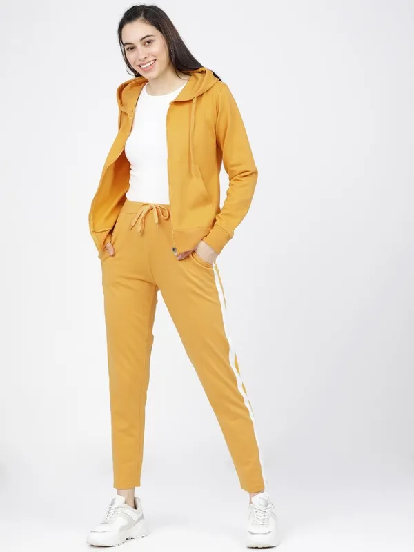 Tokyo Talkies Women Mustard Hooded Sweatshirt