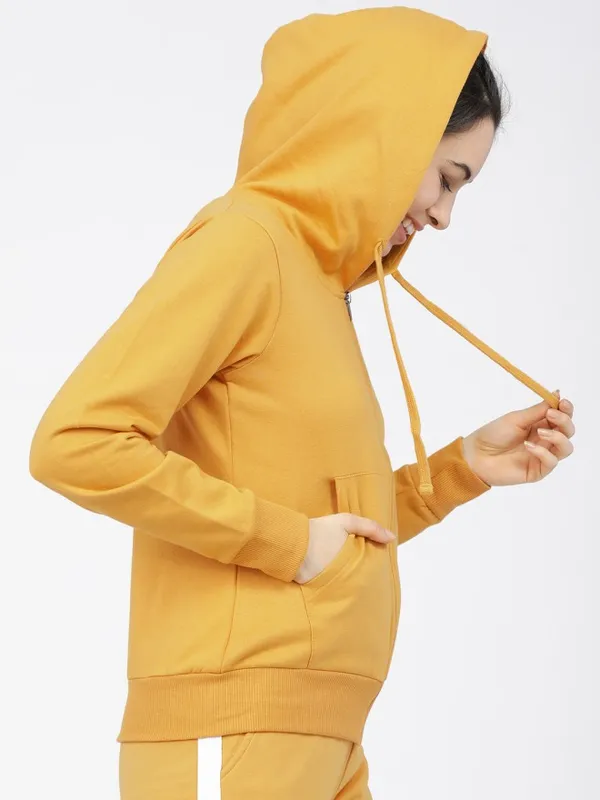 Tokyo Talkies Women Mustard Hooded Sweatshirt