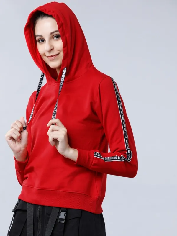 Tokyo Talkies Women Red Solid Pullover Round Neck Sweatshirt