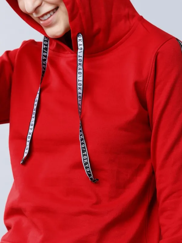 Tokyo Talkies Women Red Solid Pullover Round Neck Sweatshirt
