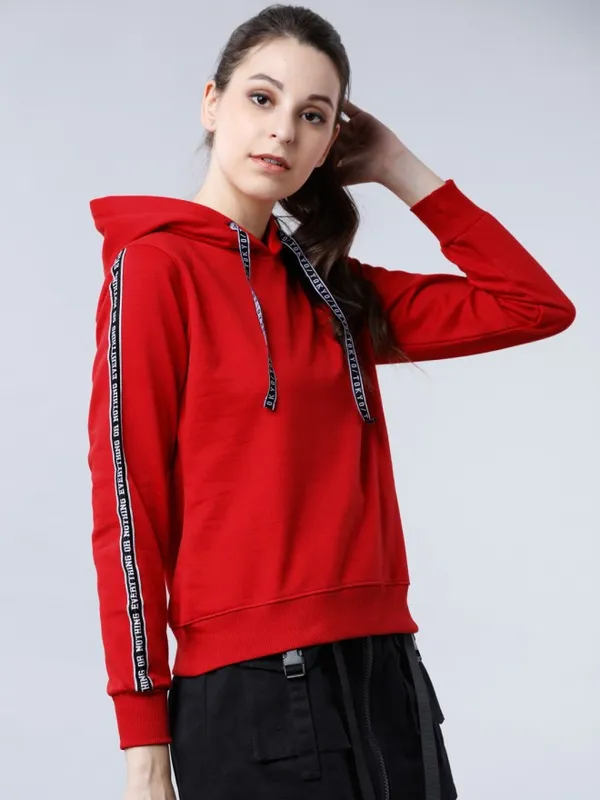 Tokyo Talkies Women Red Solid Pullover Round Neck Sweatshirt