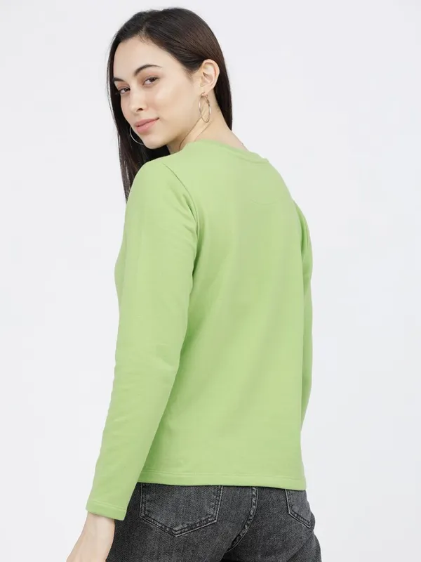 Tokyo Talkies Women Green Printed Pullover Round Neck Sweatshirt