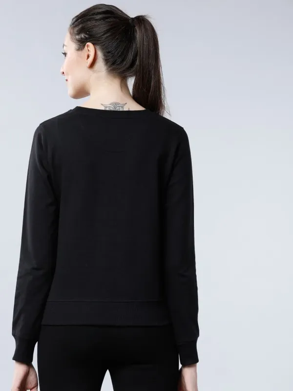 Tokyo Talkies Women Black Printed Pullover Round Neck Sweatshirt