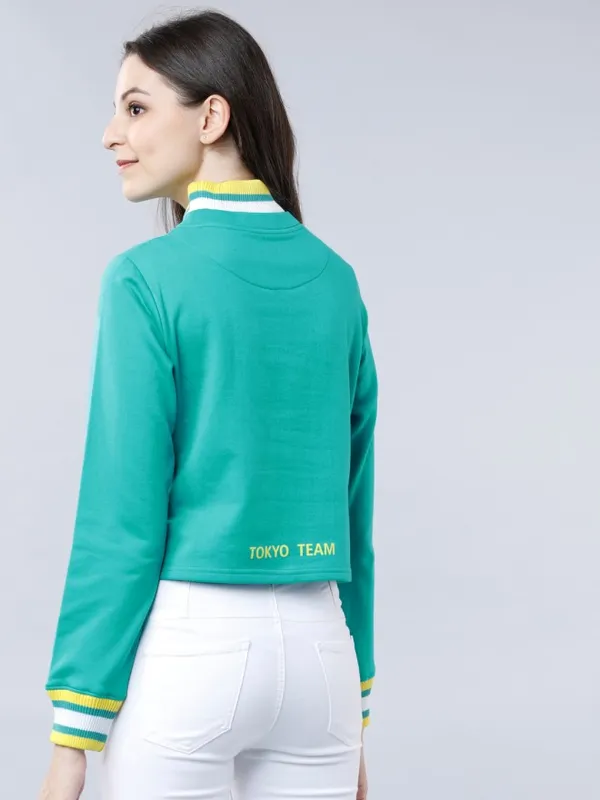 Tokyo Talkies Women Green Printed Pullover Round Neck Sweatshirt