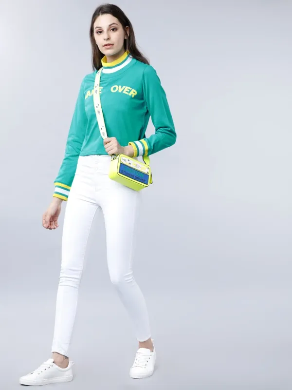 Tokyo Talkies Women Green Printed Pullover Round Neck Sweatshirt