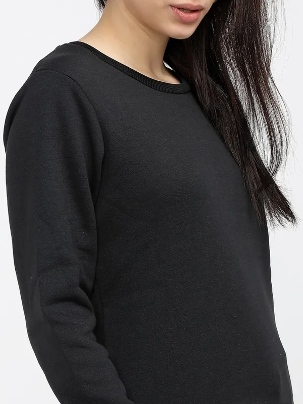 Tokyo Talkies Women Black Solid Pullover Round Neck Sweatshirt