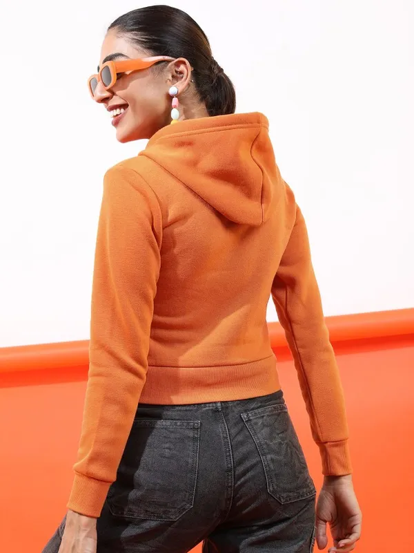 Tokyo Talkies Women Rust Hooded Sweatshirt